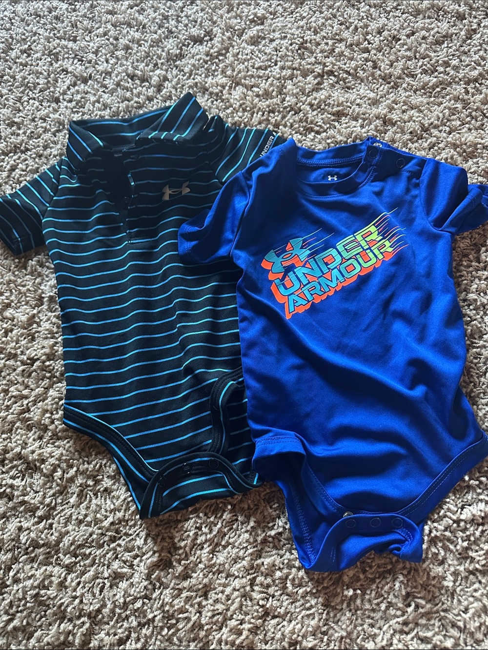 Under Armour Royal Blue Logo Baby Bodysuit with Navy Stripe Companion